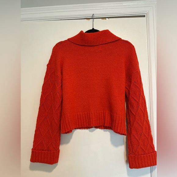 NWT Pink Rose Bright Orange Full Zip Cable Knit Collared Bell Sleeve Sweater. - Picture 2 of 12